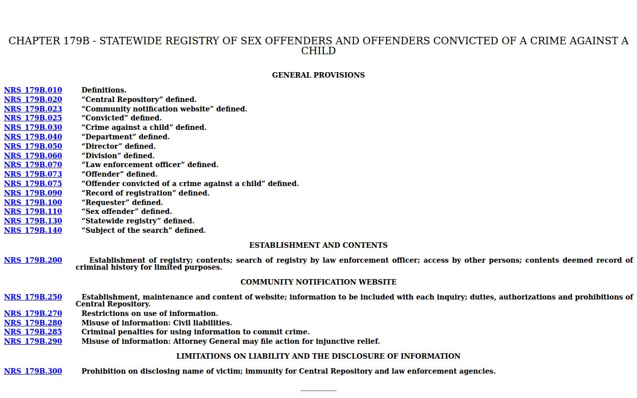 Douglas County sex offender registration and notification law in Nevada NRS Chapter 179B